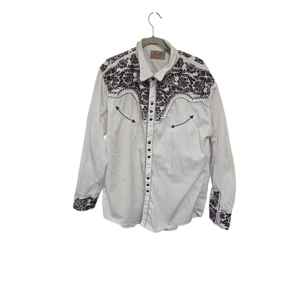 Scully‎ Mens Western Shirt XXL White Floral Embroidered Snap Front P-634
